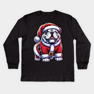 Bulldog as Santa for Christmas Kids Long Sleeve T-Shirt